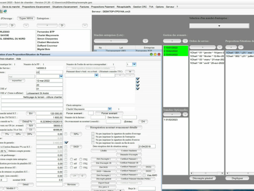 Capture d'écran de l'amélioration de la gestion des situations dans le logiciel de suivi de chantier Gescant, version 2120, destiné aux architectes et professionnels de la maîtrise d'œuvre