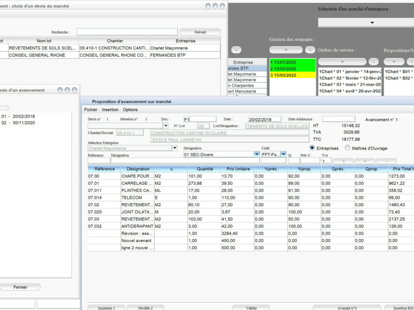 Capture d'écran de la nouvelle gestion des quantités réalisées et des quantités précédentes dans le logiciel de suivi de chantier Gescant pour Mac et PC, version 2202, destiné aux architectes et professionnels de la maîtrise d'œuvre