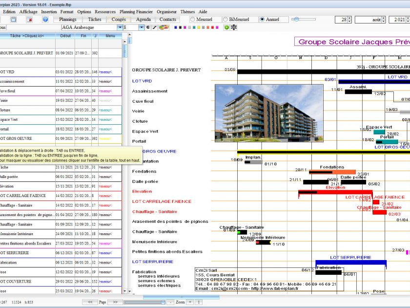 nouvelles bulles d'aide dans le logiciel de planning de chantier mac et pc Faberplan v18.01