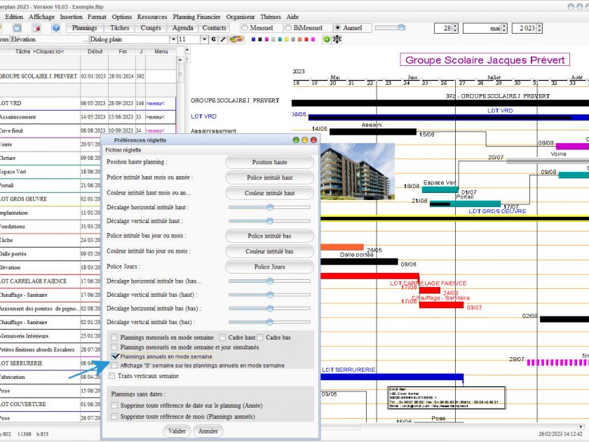 nouveau mode semaine des plannings annuels dans le logiciel de planning de chantier Faberplan mac et pc v18.03