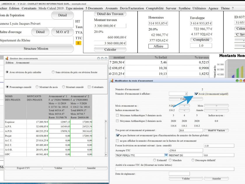 amélioration de la gestion des avoirs d'honoraires de maitrise d'oeuvre Médicis Mac et PC v24.22