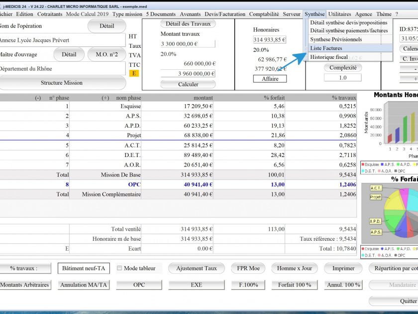 amélioration de la liste des factures d'honoraires de Maîtrise d'Oeuvre Médicis Mac et PC v24.22