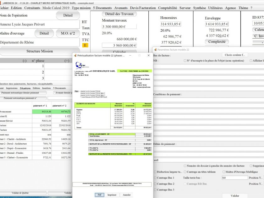 amélioration du modèle 22 de facture du logiciel de facturation des honoraires de Maîtrise d'Oeuvre Médicis Mac et PC v24.20