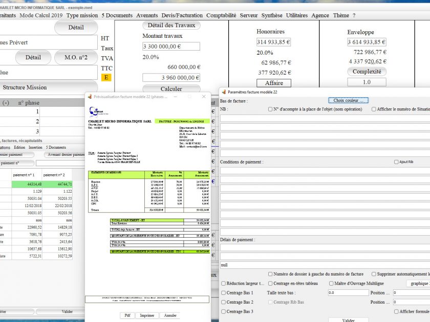 amélioration du modele 22 de facture du logiciel de facturation des honoraires de maîtrise d'oeuvre Médicis Mac et PC v24.24
