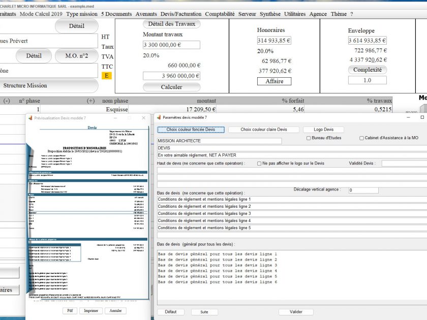 amélioration du modèle 7 de devis du logiciel de proposition des honoraires de maîtrise d'oeuvre Médicis Mac et PC v24.21