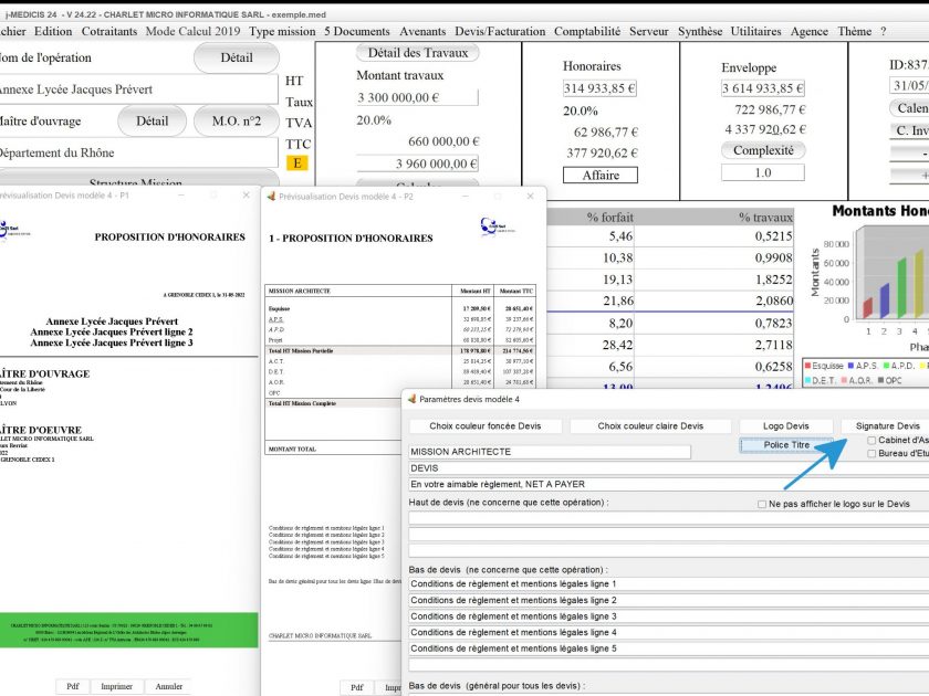amélioration du modèle de devis 4 du logiciel de proposition d'honoraires de maîtrise d'oeuvre Médicis Mac et PC v24.22