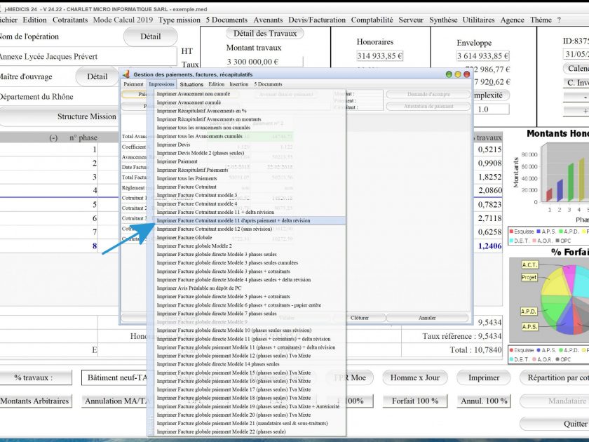 amélioration du modèle de facture 11 par cotraitant d'apres paiement d'honoraires de Maîtrise d'Oeuvre Médicis Mac et PC v24.22