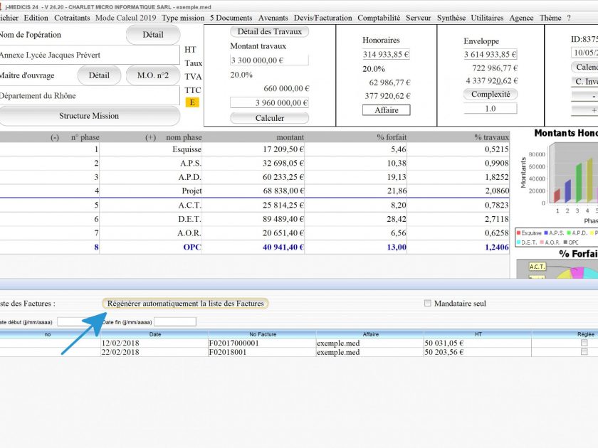 amélioration de la régéneration de la liste des factures du logiciel de facturation des honoraires de Maîtrise d'Oeuvre Médicis Mac et PC v24.20