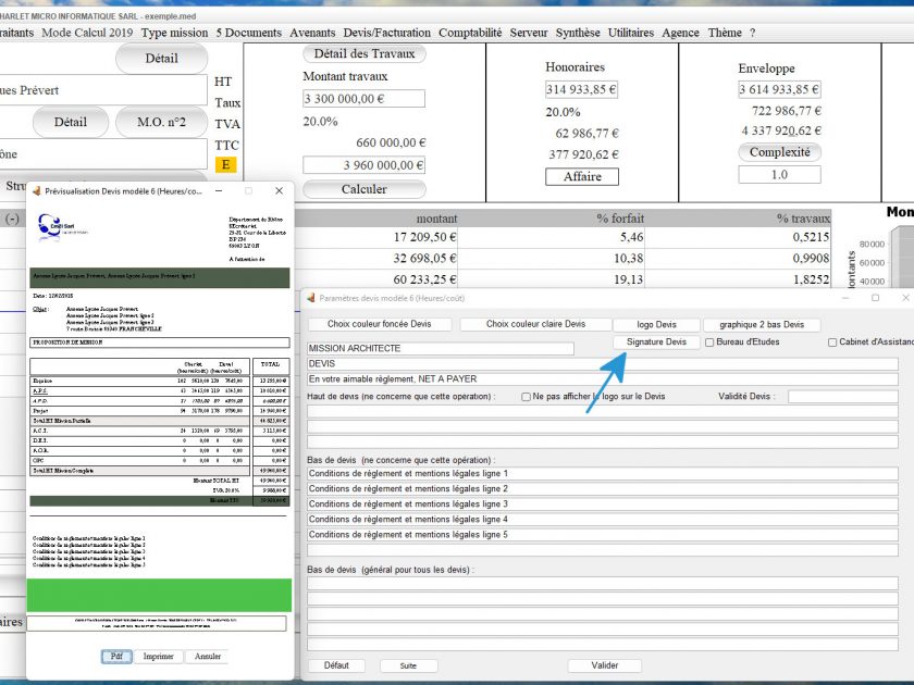 nouvelle possibilité d'insérer une signature scannée sur le modèle 6 de devis du logiciel de proposition des honoraires de maîtrise d'oeuvre Médicis Mac et PC 2424