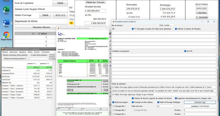 amélioration du modèle 22 de facture du logiciel de facturation d'honoraires de maîtrise d'oeuvre Médicis Mac et PC v25.04