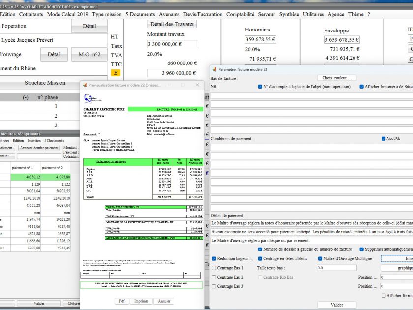 amélioration du modèle 22 de facture du logiciel de facturation d'honoraires de maîtrise d'oeuvre Médicis Mac et PC v25.04