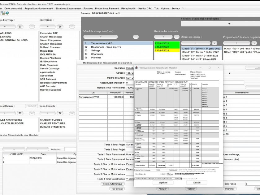 amélioration des récapitulatifs du marché du logiciel de suivi de chantier Gescant Mac et PC v19.20