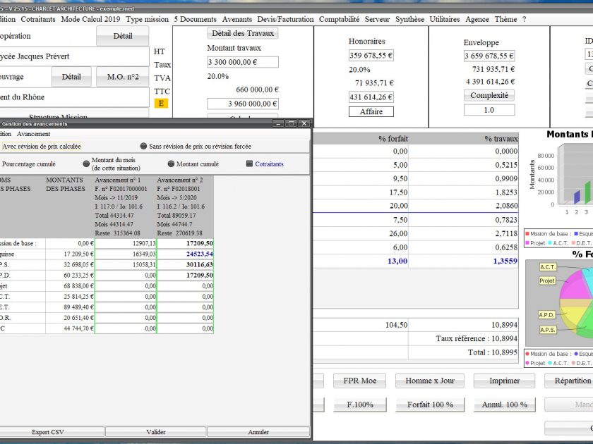 amélioration de la gestion des avancements du logiciel de facturation des honoraires de maîtrise d'oeuvre Médicis Mac et PC v25.15