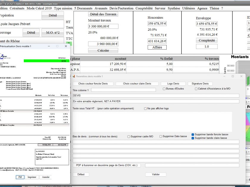 amélioration du modèle 1 de devis du logiciel de proposition d'honoraires de maîtrise d'oeuvre Médicis Mac et PC v25.12