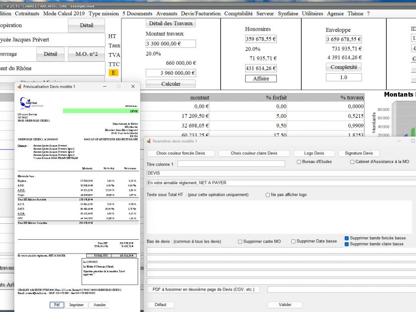 amélioration du modèle 1 de devis du logiciel de proposition d'honoraires de maîtrise d'oeuvre Médicis Mac et PC v25.15