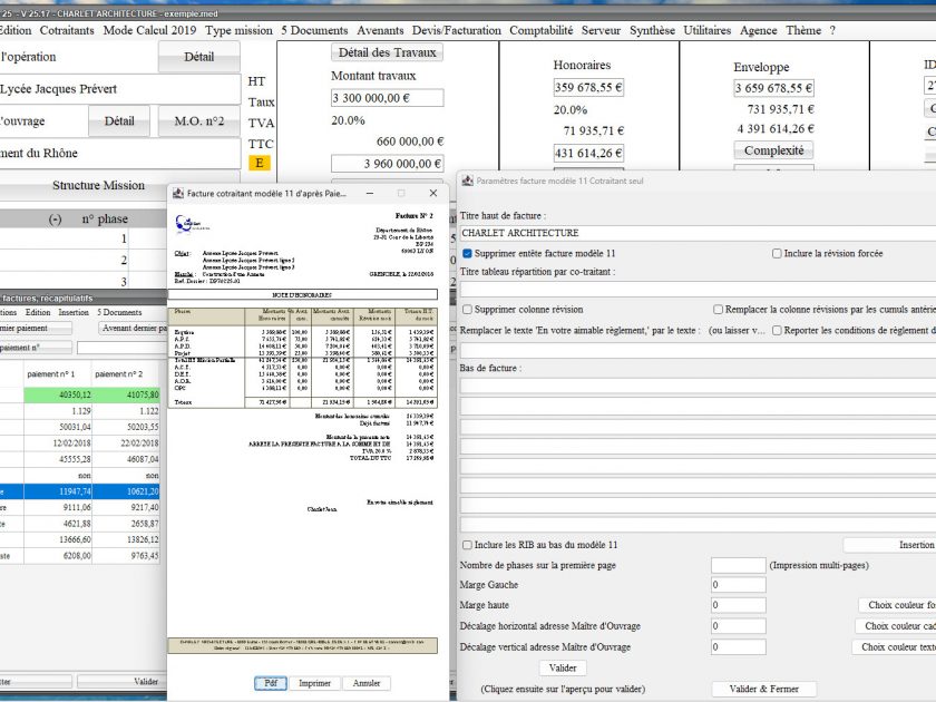 amélioration des sous otaux du modèle 11 de facture par cotraitant depuis paiement du logiciel de facturation des honoraires de maîtrise d'oeuvre Médicis Mac et PC v25.17