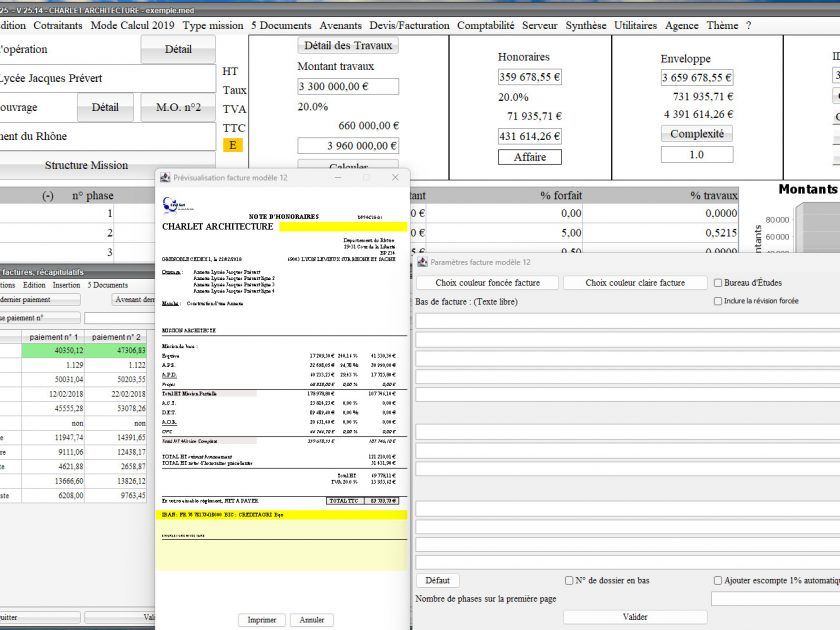 amélioration gestion sous totaux du modèle 12 de facture du logiciel de facturation des honoraires de maîtrise d'oeuvre Médicis Mac et PC v25.14