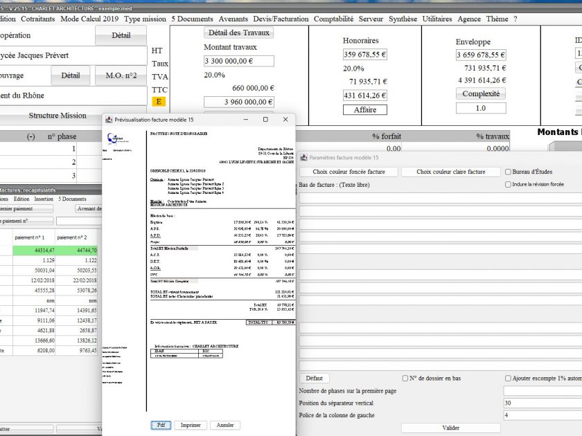 amélioration du modèle 15 de facture du logiciel de facturation des honoraires de maîtrise d'oeuvre Médicis Mac et PC v25.15
