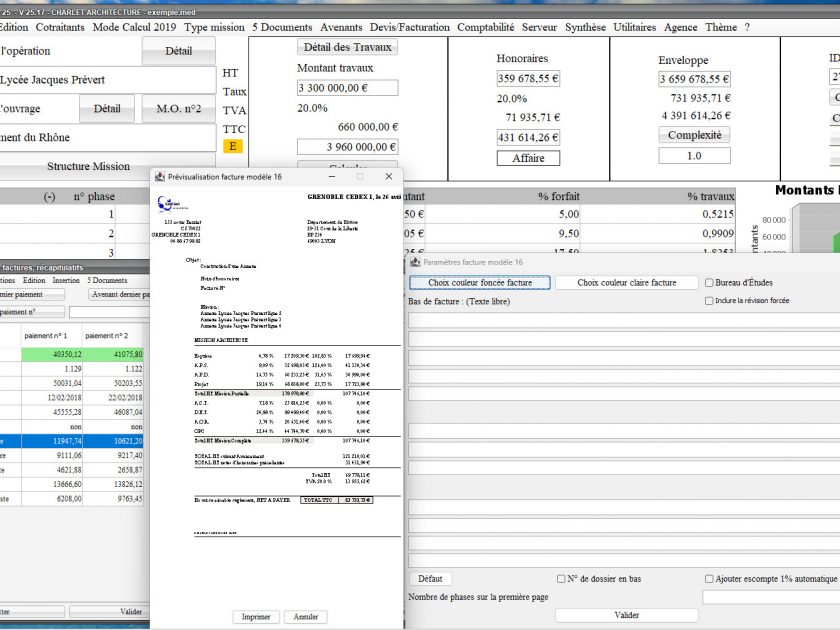 amélioration du modèle 16 de facture par phase du logiciel de facturation des honoraires de maîtrise d'oeuvre Médicis Mac et PC v25.17