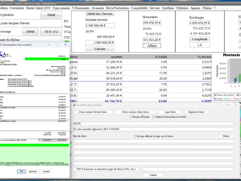 amélioration du modèle 2 de devis du logiciel de proposition d'honoraires de maîtrise d'oeuvre Médicis Mac et PC v25.12