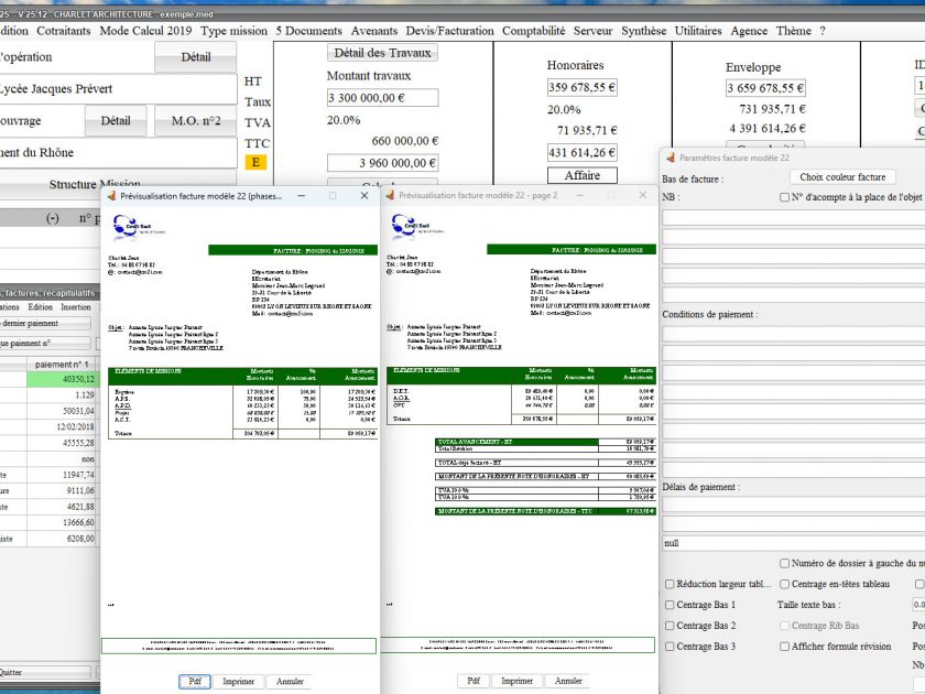 amélioration du modèle 22 de facture du logiciel de facturation des honoraires de maîtrise d'oeuvre Médicis Mac et PC v25.12