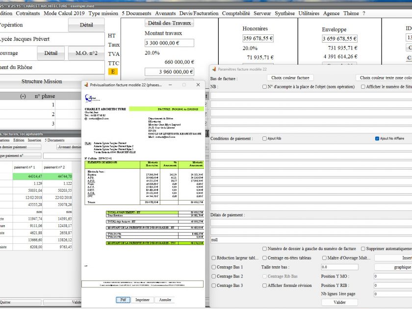 amélioration du modèle 22 de facture du logiciel de facturation des honoraires de maîtrise d'oeuvre Médicis Mac et PC v25.15