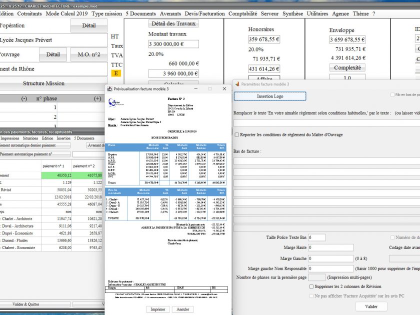 amélioration du modèle 3 de facture phases et cotraitants du logiciel de facturation des honoraires de maîtrise d'oeuvre Médicis Mac et PC v25.17