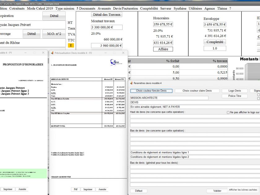 nouvelle gestion des titres sur modèle multipages 4 de devis du logiciel de proposition d'honoraires de maîtrise d'oeuvre Médicis Mac et PC v25.15