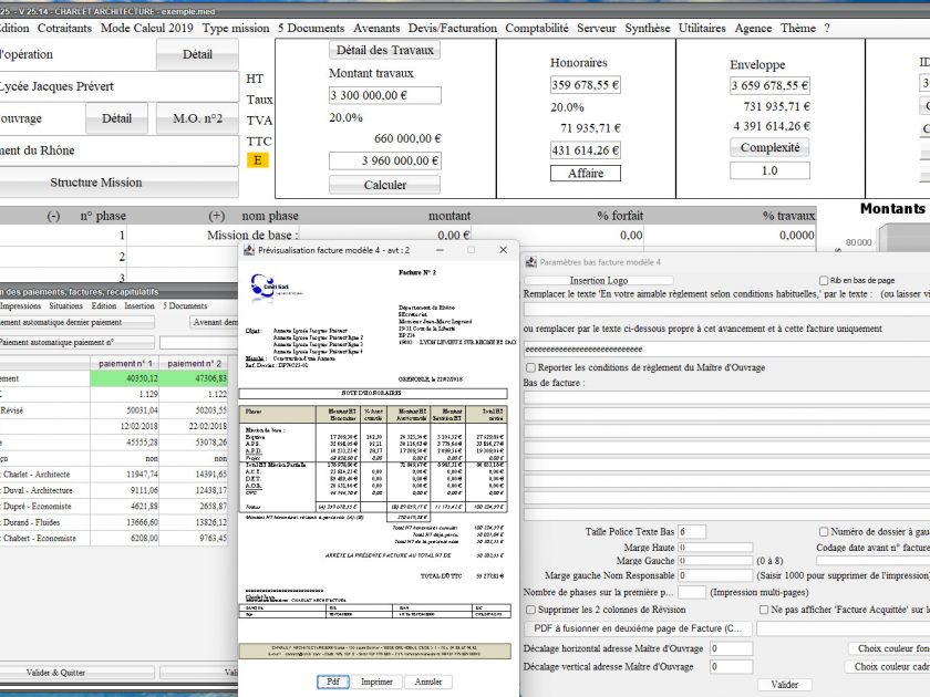 amélioration gestion deltas de révision du modèle 4 de facture du logiciel de facturation des honoraires de maîtrise d'oeuvre Médicis Mac et PC v25.14