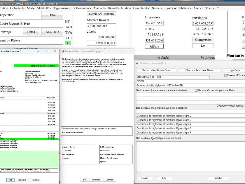 amélioration du modèle 5 de devis du logiciel de proposition d'honoraires de maîtrise d'oeuvre Médicis Mac et PC v25.12