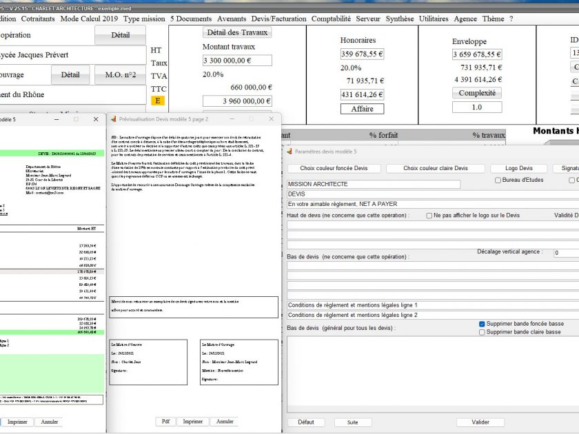 amélioration de la gestion des sous totaux du modele 5 de devis du logiciel de proposition d'honoraires de maîtrise d'oeuvre Médicis Mac et PC v25.15