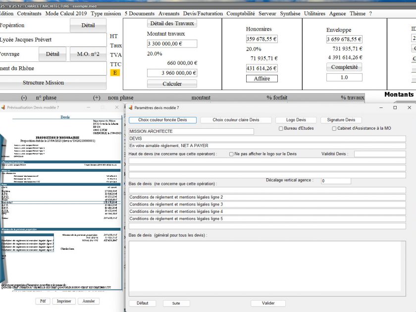 amélioration du modèle 7 de devis du logiciel de proposition d'honoraires de maîtrise d'oeuvre Médicis Mac et PC v25.17