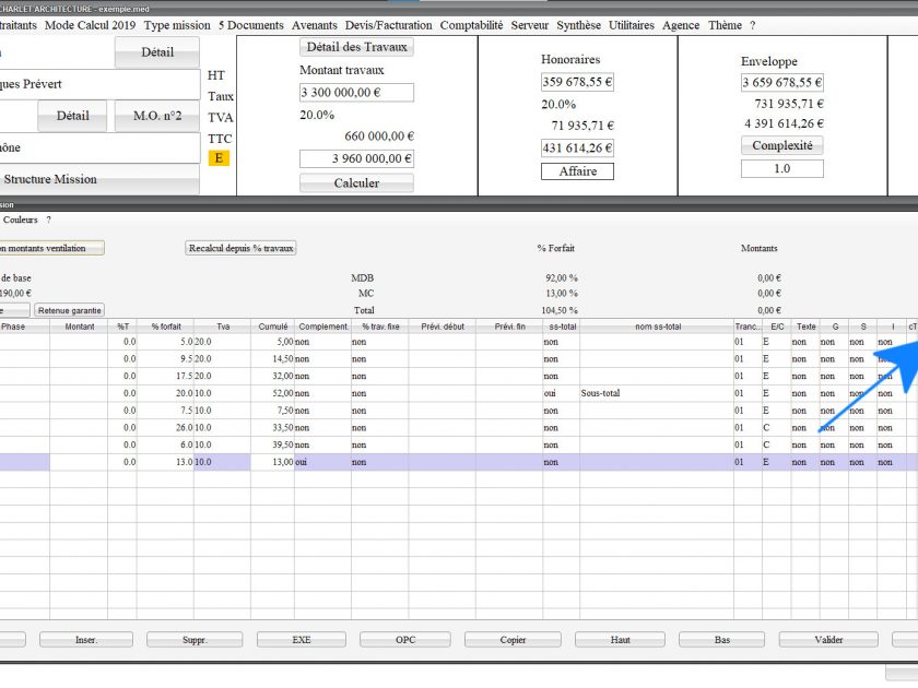 nouvelle gestion des quantités dans le logiciel de proposition des honoraires de maîtrise d'oeuvre Médicis Mac et PC v25.16