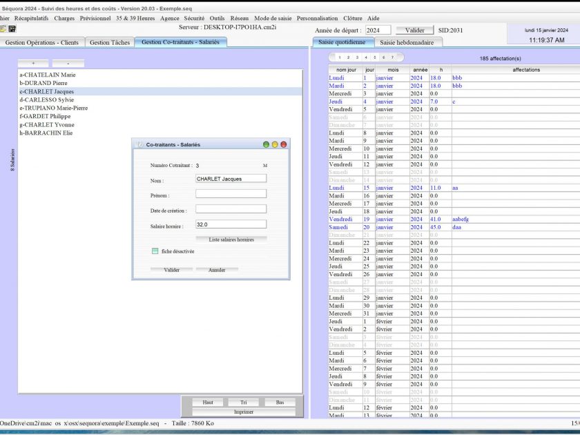 amélioration de la gestion des salariés cotraitants collaborateurs dans le logiciel de pointage des heures Séquora mac et PC v20.03