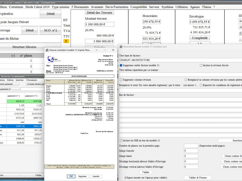 amélioration du modèle 11 de facture par cotraitant du logiciel de facturation des honoraires de maîtrise d'oeuvre Médicis Mac et PC v25.18