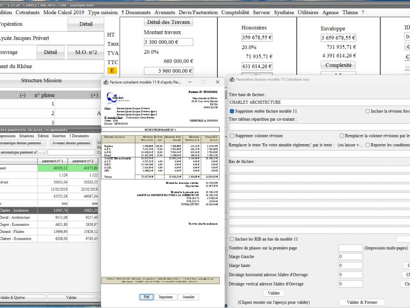 amélioration du modèle 11b de facture par cotraitant du logiciel de facturation des honoraires de maîtrise d'oeuvre Médicis Mac et PC v25.20