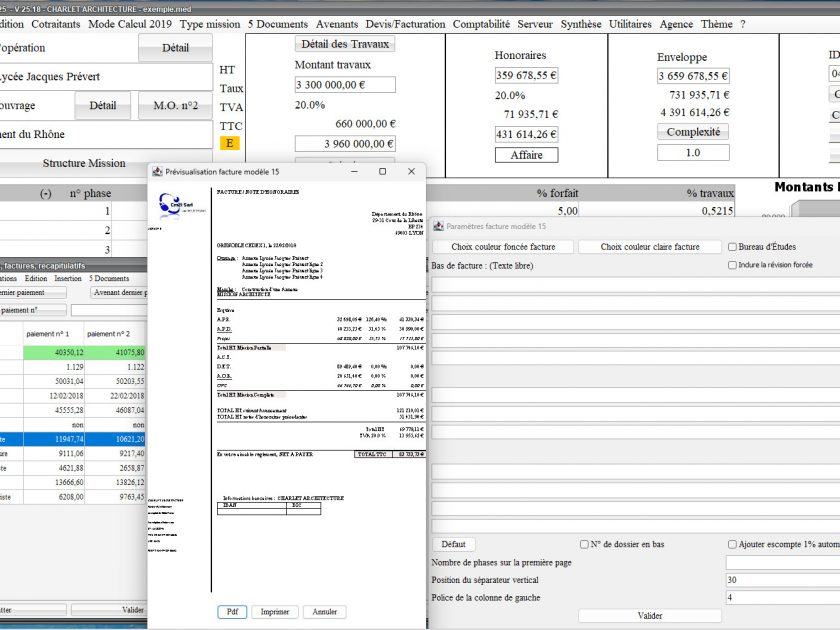 amélioration du modèle 15 de facture du logiciel de facturation des honoraires de maîtrise d'oeuvre Médicis Mac et PC v25.18
