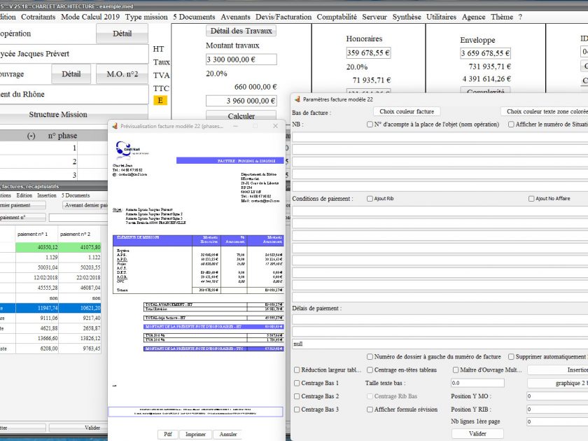 amélioration du modèle 22 de facture du logiciel de facturation des honoraires de maîtrise d'oeuvre Médicis Mac et PC v25.18