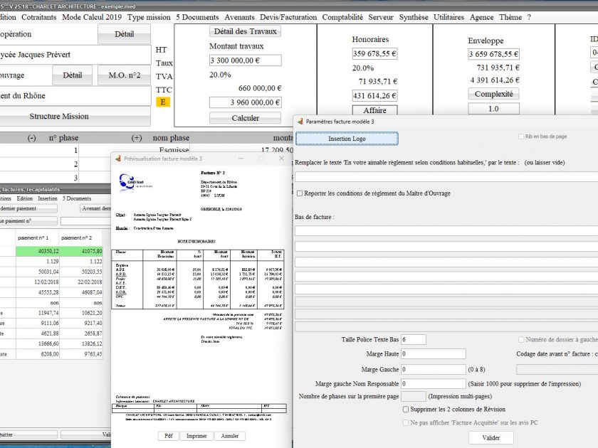 amélioration du modèle 3 de facture du logiciel de facturation des honoraires de maîtrise d'Oeuvre Médicis Mac et PC v25.18