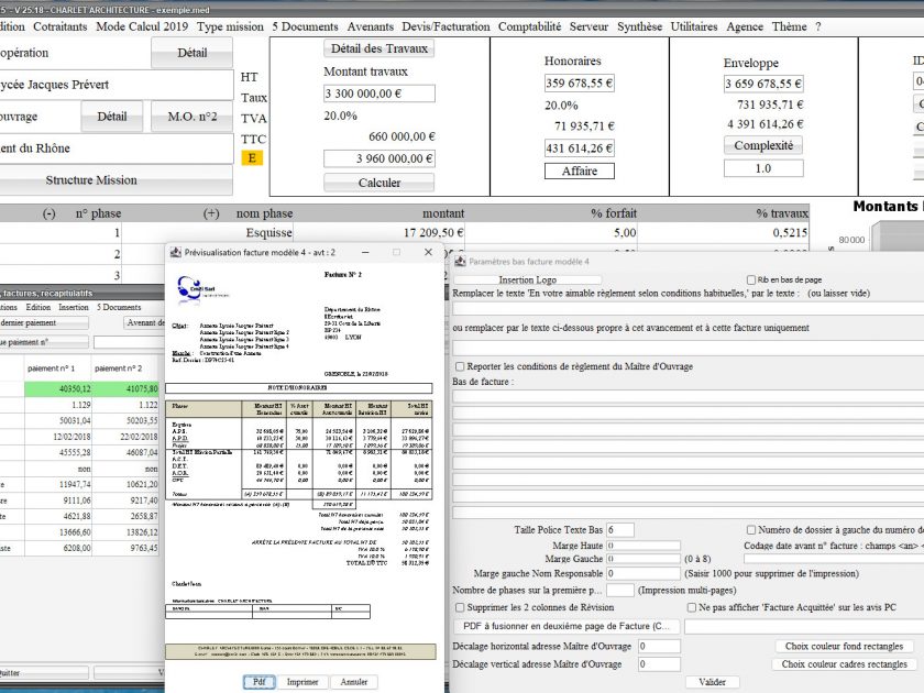 amélioration du modèle 4 de facture du logiciel de facturation des honoraires de maîtrise d'oeuvre Médicis Mac et PC v25.18