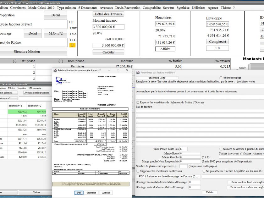 amélioration du modèle 4 de facture du logiciel de facturation des honoraires de maîtrise d'oeuvre Médicis Mac et PC v25.21