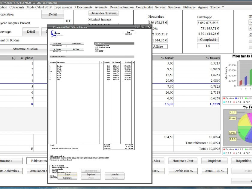 amélioration du modele 8 de devis du logiciel de proposition d'honoraires de maîtrise d'oeuvre Médicis Mac et PC v25.18