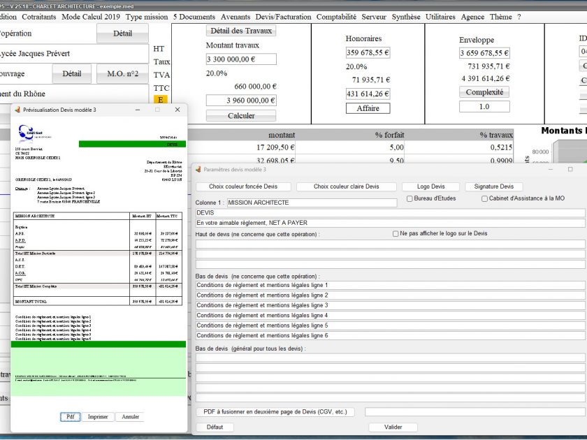 amélioration du modele 3 de devis du logiciel de proposition d'honoraires de maîtrise d'oeuvre Médicis Mac et PC v25.18