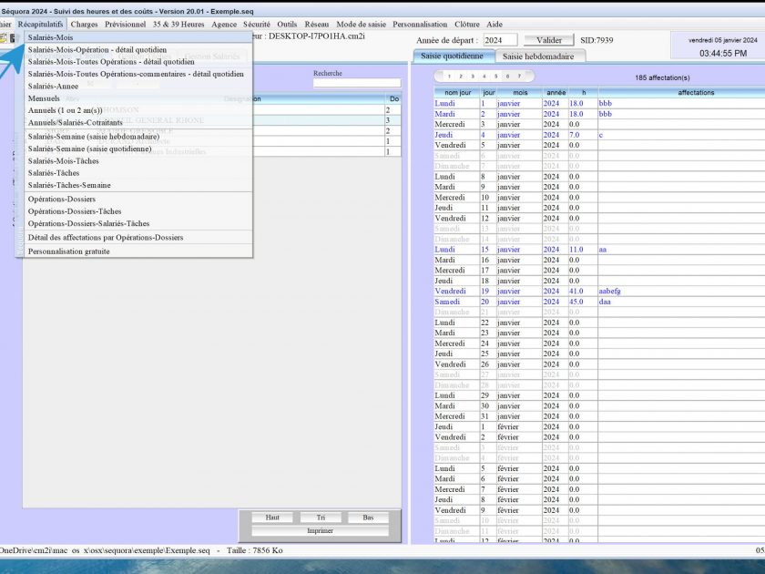 amélioration de l'export Microsoft Excel du récapitulatif mensuel salarié/cotraitant du logiciel de pointage des heures et de gestion des temps passés et des coûts Séquora Mac et PC v20.02