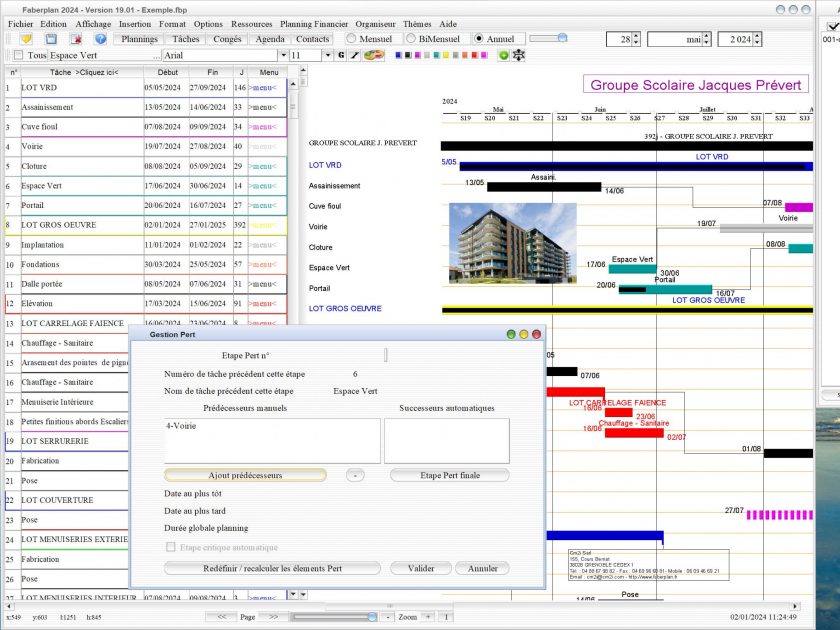 amélioration de la gestion des données Pert du logiciel de planning de chantier et d'Architecture Faberplan Mac et PC v19.01