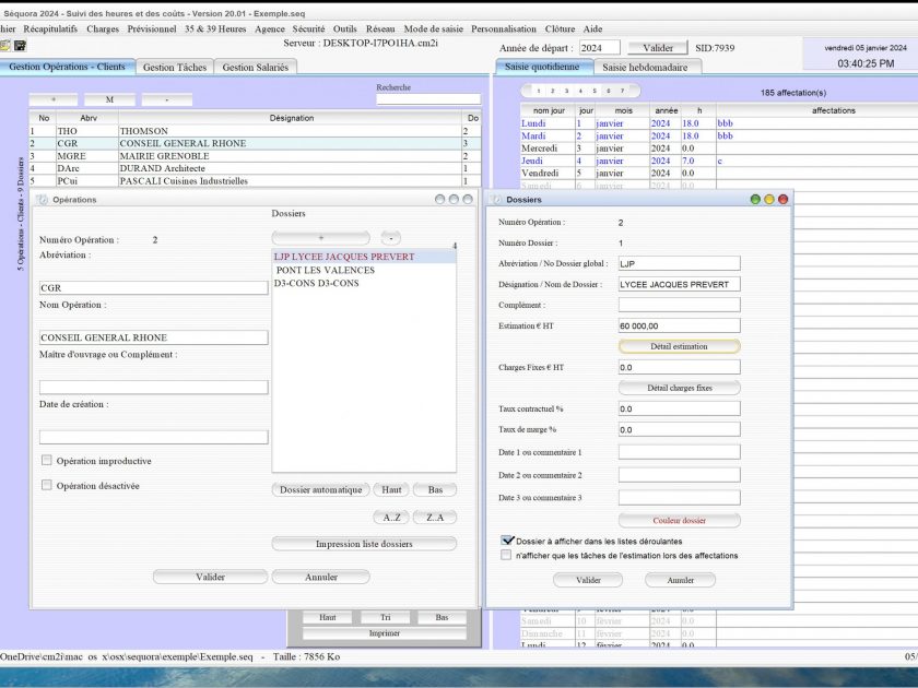 amélioration de la gestion des dossiers des opérations/clients du logiciel de pointage des heures et de gestion des temps passés et des coûts Séquora Mac et PC v20.02