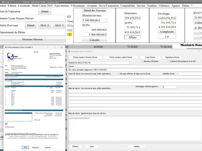 amélioration du modèle 9 de devis du logiciel de proposition d'honoraires de maîtrise d'oeuvre Médicis Mac et PC v25.27