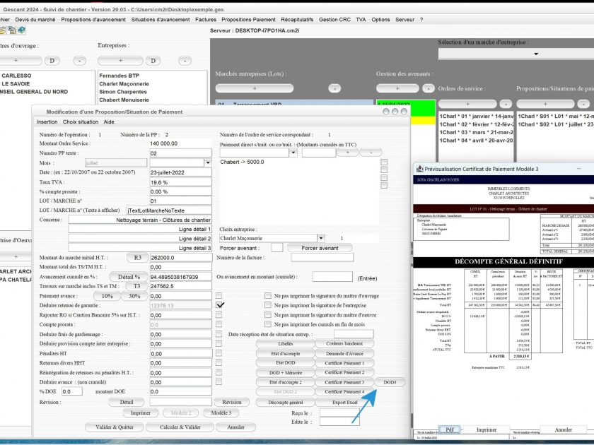 nouveau décompte général définitif modèle 3 DGD du logiciel de suivi de chantier Gescant Mac et PC v20.03