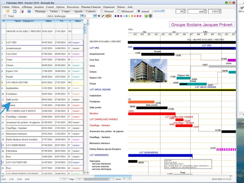 nouvelle bulle d'aide sur la table de saisie du logiciel de planning de chantier et d'Architecture Faberplan Mac et PC v19.01