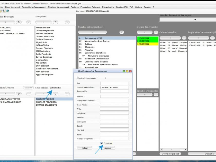 nouvelle gestion des cotraitants dans le logiciel de suivi de chantier Gescant Mac et PC v20.03